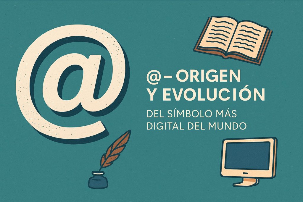 Ilustración del símbolo arroba @ con historia y evolución desde la Edad Media hasta el correo electrónico