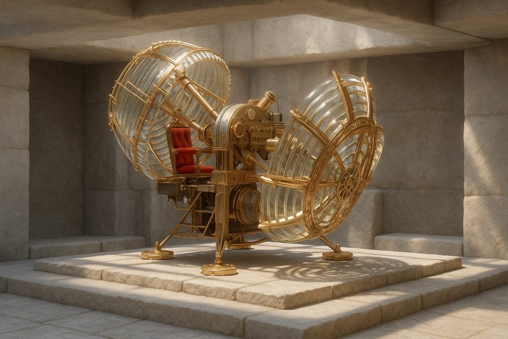 Representación artística de una máquina del tiempo en estilo steampunk, símbolo de los viajes en el tiempo, multiversos y misterios sin resolver.