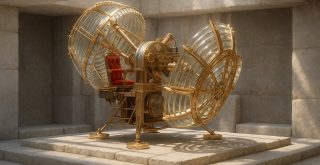 Representación artística de una máquina del tiempo en estilo steampunk, símbolo de los viajes en el tiempo, multiversos y misterios sin resolver.