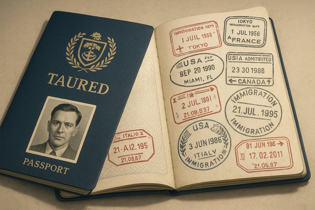 Pasaporte ficticio del país Taured, caso enigmático sobre un supuesto viajero dimensional en el aeropuerto de Tokio en 1954