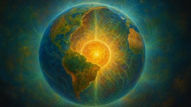 Representación vibracional de la Tierra Hueca con su núcleo vivo y consciente